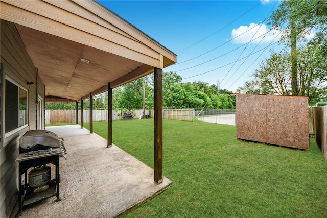 view of yard featuring a fenced backyard and a patio area