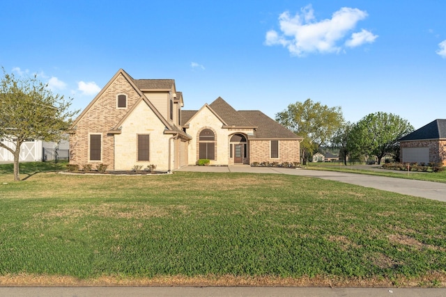 10904 Dauphine St, Willis, TX 77318 - french country style house featuring fence, driveway, and a front lawn