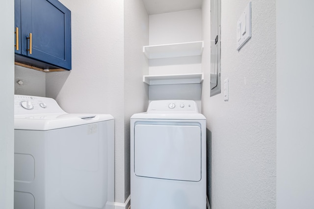 6714 Scott St, Liverpool, TX 77577 - laundry room with washing machine and clothes dryer and cabinet space