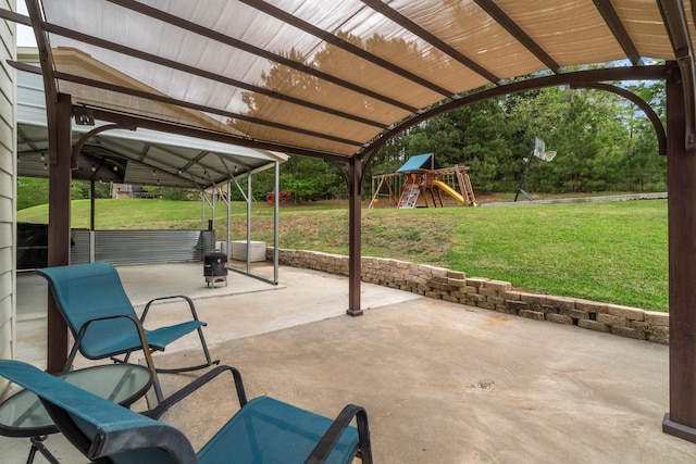 view of patio featuring a playground