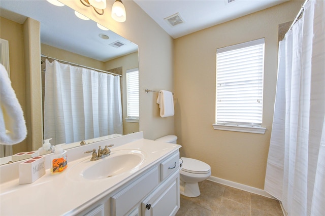 bathroom with visible vents, toilet, and a healthy amount of sunlight