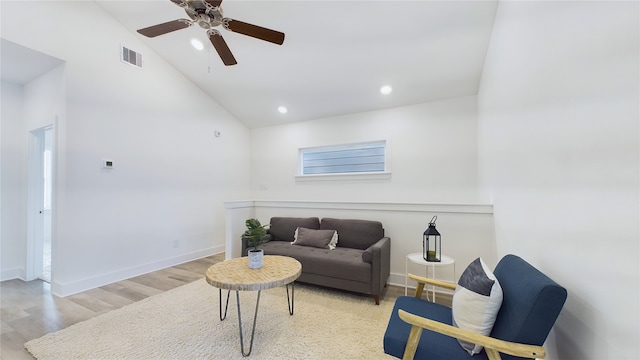 9616 Habitat St, Houston, TX 77075 - living area with recessed lighting, visible vents, baseboards, light wood-style flooring, and ceiling fan