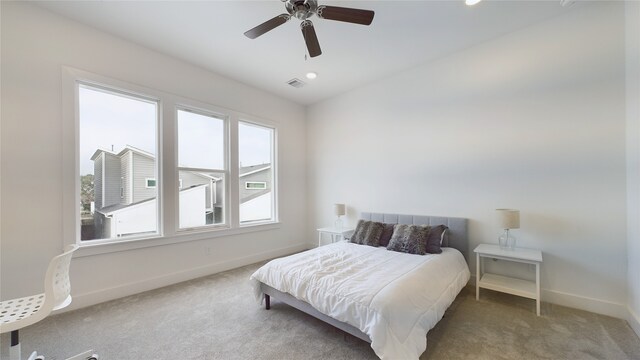 9616 Habitat St, Houston, TX 77075 - carpeted bedroom with baseboards, a ceiling fan, visible vents, and recessed lighting