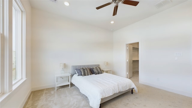 9616 Habitat St, Houston, TX 77075 - bedroom featuring light colored carpet, ceiling fan, baseboards, and visible vents