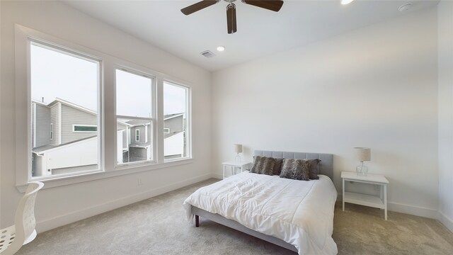 9628 Habitat St, Houston, TX 77075 - carpeted bedroom featuring recessed lighting, visible vents, a ceiling fan, and baseboards