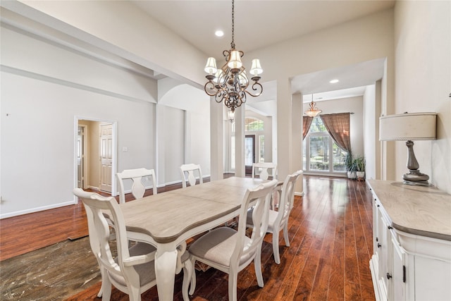 2230 Dali Ln, Missouri City, TX 77459 - dining area with a chandelier, baseboards, dark wood finished floors, and recessed lighting