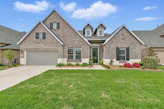 250 Peninsula Point Dr, Montgomery, TX 77356 - view of front of property with brick siding, driveway, a front lawn, a garage, and a shingled roof