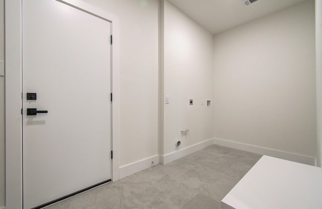 clothes washing area with laundry area, hookup for a washing machine, baseboards, and electric dryer hookup