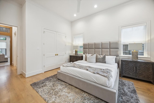 739 Azaleadell Dr, Houston, TX 77018 - bedroom with baseboards, recessed lighting, a closet, and light wood-style flooring