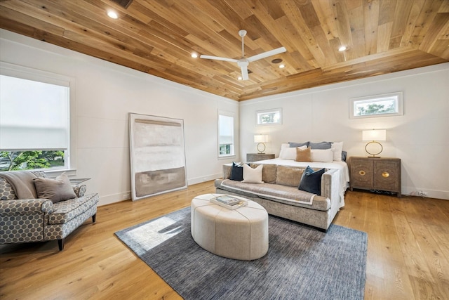 739 Azaleadell Dr, Houston, TX 77018 - bedroom with baseboards, wooden ceiling, light wood-style floors, and recessed lighting