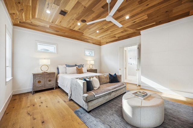 739 Azaleadell Dr, Houston, TX 77018 - bedroom featuring wooden ceiling, recessed lighting, light wood-type flooring, baseboards, and visible vents