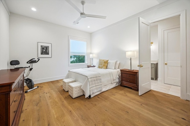 739 Azaleadell Dr, Houston, TX 77018 - bedroom featuring baseboards, recessed lighting, a ceiling fan, and light wood finished floors