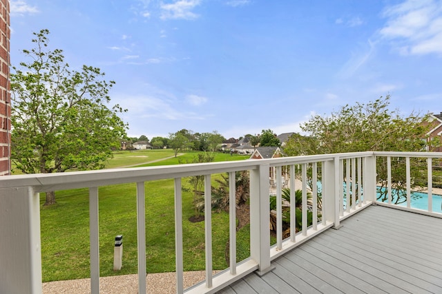 3708 Masters Ct, League City, TX 77573 - wooden deck with a lawn and view of golf course