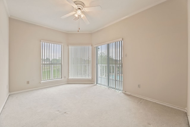 3708 Masters Ct, League City, TX 77573 - carpeted empty room featuring plenty of natural light, baseboards, ornamental molding, and ceiling fan