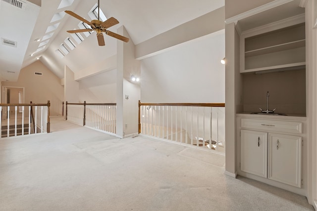 3708 Masters Ct, League City, TX 77573 - unfurnished room with a sink, ceiling fan, lofted ceiling, and light colored carpet