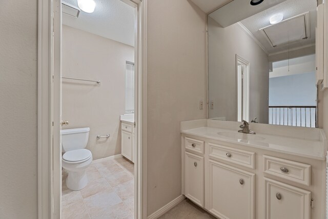 3708 Masters Ct, League City, TX 77573 - bathroom with vanity, toilet, baseboards, and tile patterned floors