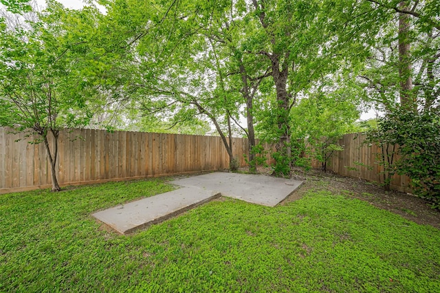 view of yard with a fenced backyard and a patio area