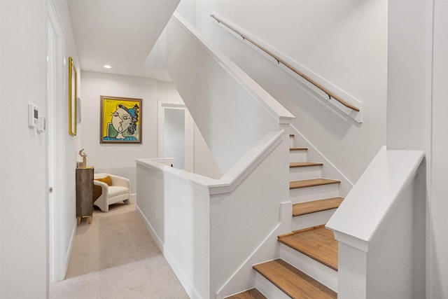4504 Yupon St, Houston, TX 77006 - stairs with carpet flooring, baseboards, and recessed lighting