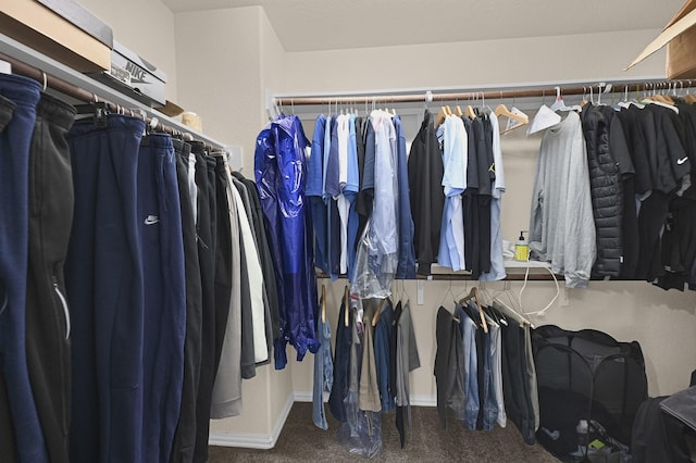 walk in closet with carpet