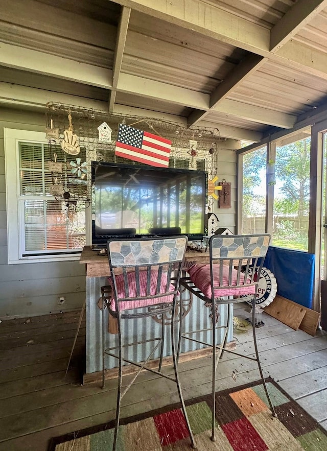 447 Fm 2540 N, Van Vleck, TX 77482 - dining space featuring hardwood / wood-style floors and beamed ceiling