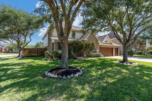 view of front of property featuring brick siding, an attached garage, and driveway