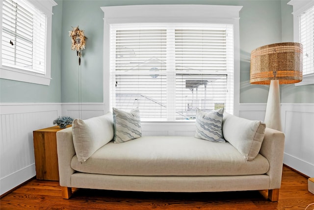 20710 E Sunset Bay Dr, Galveston, TX 77554 - living area featuring a wainscoted wall, plenty of natural light, and wood finished floors