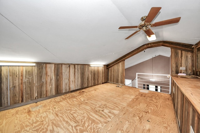 3810 Peters San Felipe Rd, Sealy, TX 77474 - bonus room with wooden walls, ceiling fan, and lofted ceiling