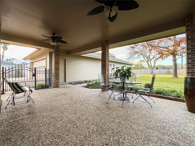2202 Canterbury Ct, Deer Park, TX 77536 - view of patio with ceiling fan, outdoor dining space, and a water view