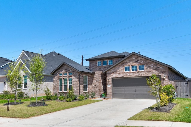 12006 Wooden Mill Ln, Santa Fe, TX 77510 - view of front of house with brick siding, driveway, an attached garage, and a shingled roof