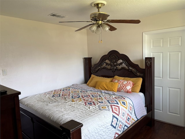 431 Crockett St, Channelview, TX 77530 - bedroom featuring visible vents, a ceiling fan, and wood finished floors