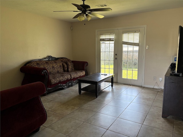 431 Crockett St, Channelview, TX 77530 - living area featuring visible vents, a ceiling fan, and light tile patterned floors