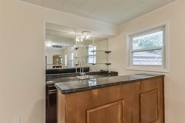 10607 Longmont Dr, Houston, TX 77042 - bar area featuring ornamental molding and a sink