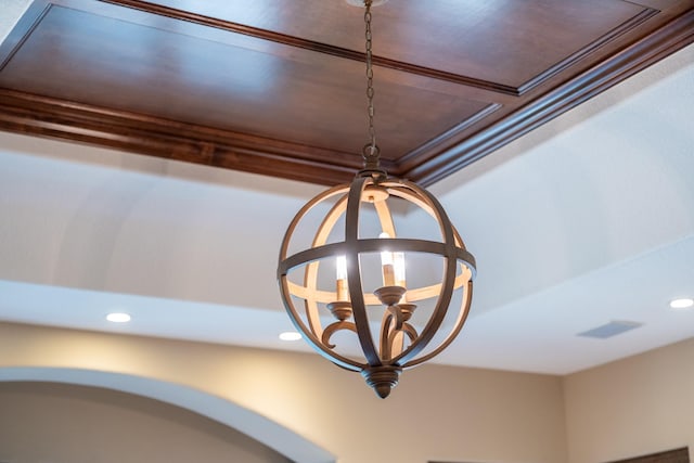 detailed view of recessed lighting and a chandelier
