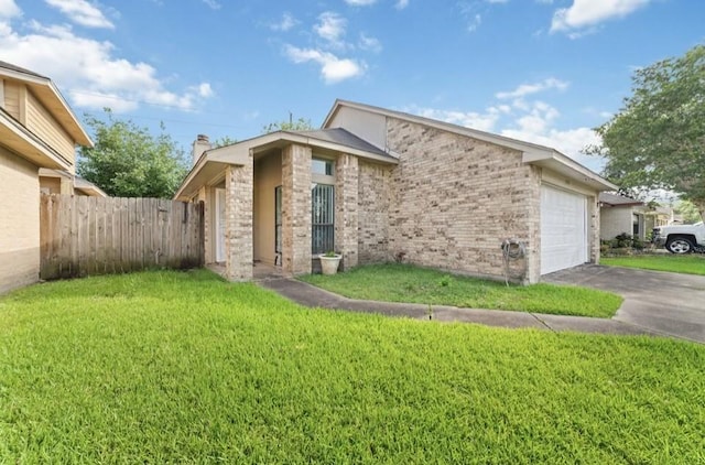 13523 Bonilla Ln, Houston, TX 77083 - mid-century modern home featuring a garage, driveway, and brick siding