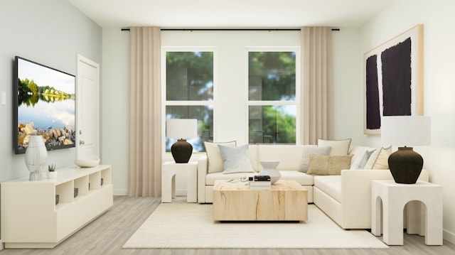 living area with light wood-style floors
