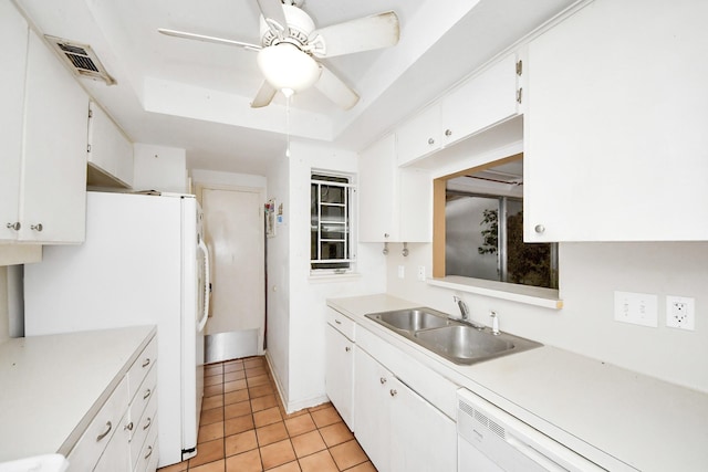 9654 Westview Dr Unit 9, Houston, TX 77055 - kitchen with a sink, white appliances, a ceiling fan, light countertops, and light tile patterned flooring