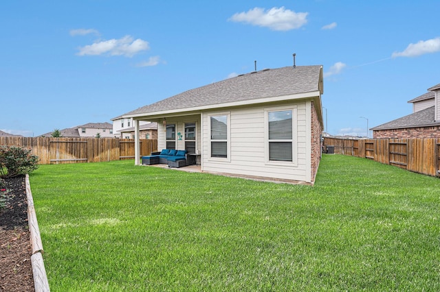 408 Long Beach Bay Dr, Katy, TX 77493 - back of house featuring a fenced backyard, outdoor lounge area, a patio area, and a shingled roof