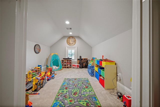 27415 Siandra Creek Ln, Spring, TX 77386 - playroom featuring lofted ceiling, carpet floors, and recessed lighting