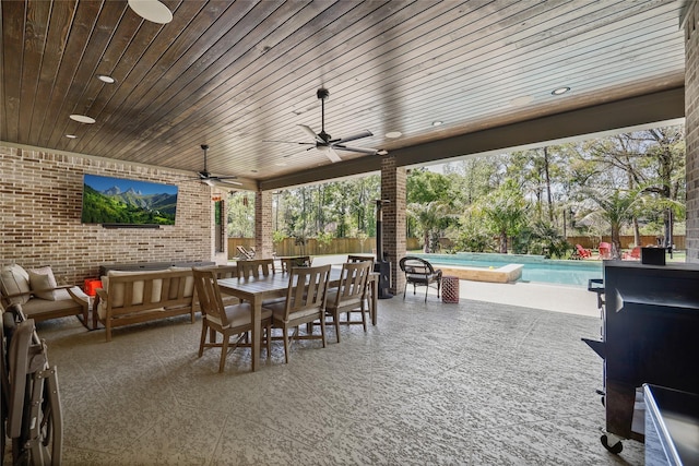 27415 Siandra Creek Ln, Spring, TX 77386 - view of patio with ceiling fan, outdoor dining area, an outdoor pool, and fence