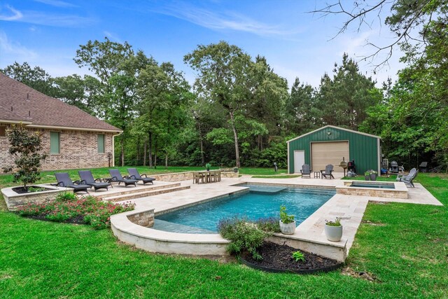 13130 Victoria Trce, Montgomery, TX 77316 - pool with a lawn, an outbuilding, a patio area, and an in ground hot tub