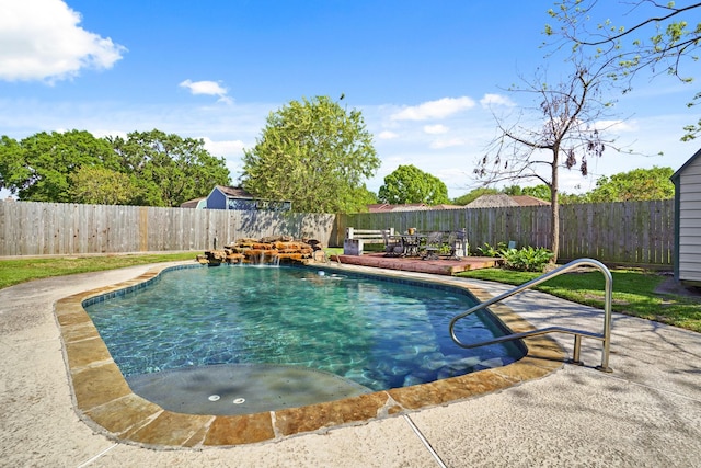 view of pool featuring a patio, a fenced backyard, and a fenced in pool