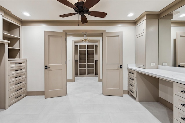 5807 Lilac St, Katy, TX 77493 - bathroom with a ceiling fan, vanity, and recessed lighting