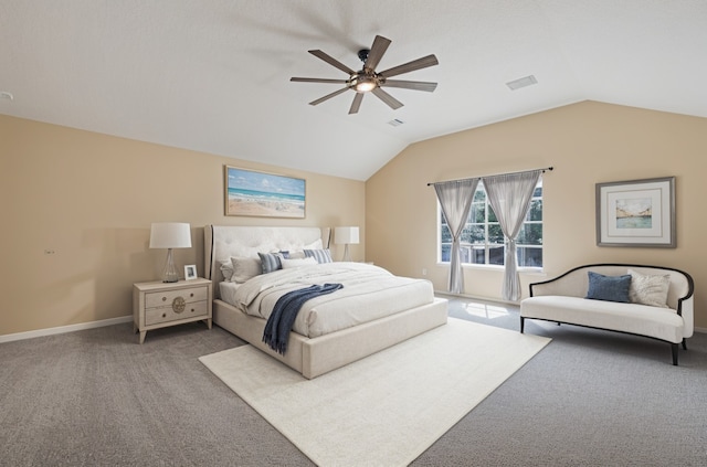 4309 Kingfish Dr, Seabrook, TX 77586 - bedroom featuring carpet, lofted ceiling, a ceiling fan, and baseboards