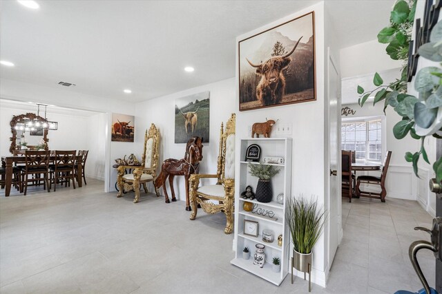 9203 Mauna Loa Ln, Houston, TX 77040 - interior space with recessed lighting, visible vents, and an inviting chandelier