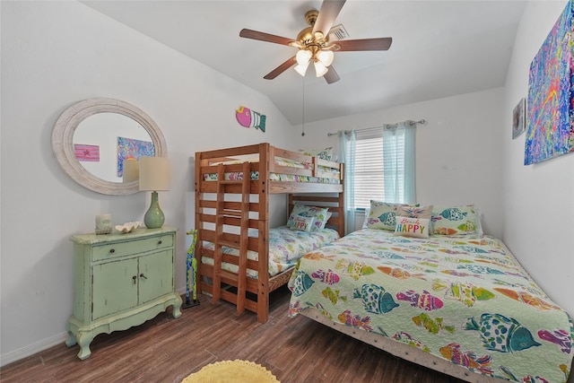 1014 Blue Water Hwy, Surfside Beach, TX 77541 - bedroom with ceiling fan, wood finished floors, and lofted ceiling