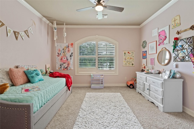 1858 Stoney Brook Ct, Conroe, TX 77304 - bedroom with carpet, ornamental molding, baseboards, and ceiling fan