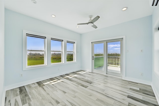 4102 Kiva Rd, Galveston, TX 77554 - empty room with recessed lighting, light wood-style flooring, baseboards, and ceiling fan