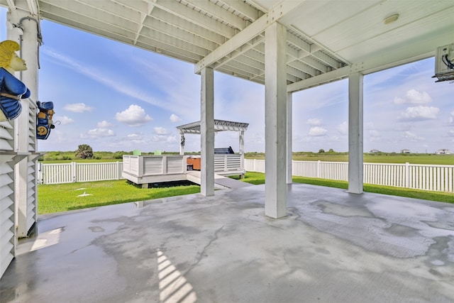 4102 Kiva Rd, Galveston, TX 77554 - view of patio with a fenced backyard, a wooden deck, and a pergola