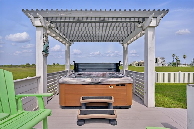 4102 Kiva Rd, Galveston, TX 77554 - deck with a pergola and a hot tub