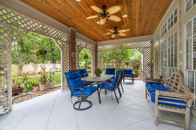 view of patio / terrace with outdoor dining space, ceiling fan, and a fenced backyard
